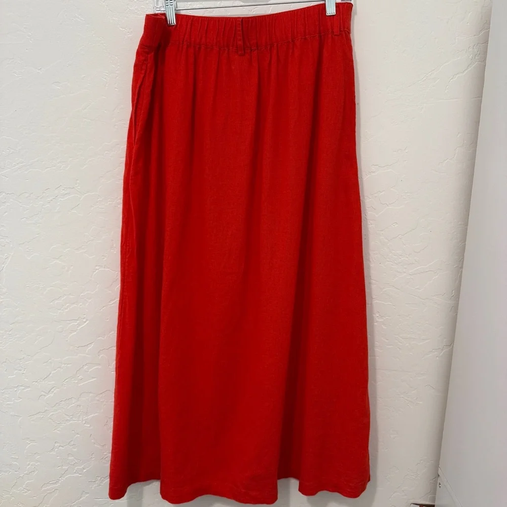 A New Day Red Linen Blend Maxi Skirt Size Large Elastic Waist Summer - Picture 2 of 6